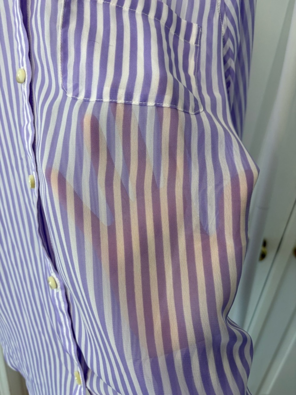 American Eagle Purple & White Striped Button Down Shirt Semi Sheer Size Large - Picture 10 of 15